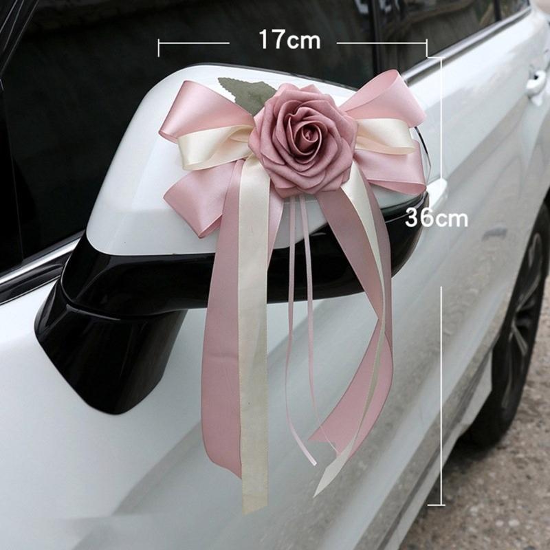 8 Stück Hochzeitsauto Gläser Dekorative Schleifen Hängende Künstliche Seidenblume Türgriff Dekorationen für Brautfahrzeug