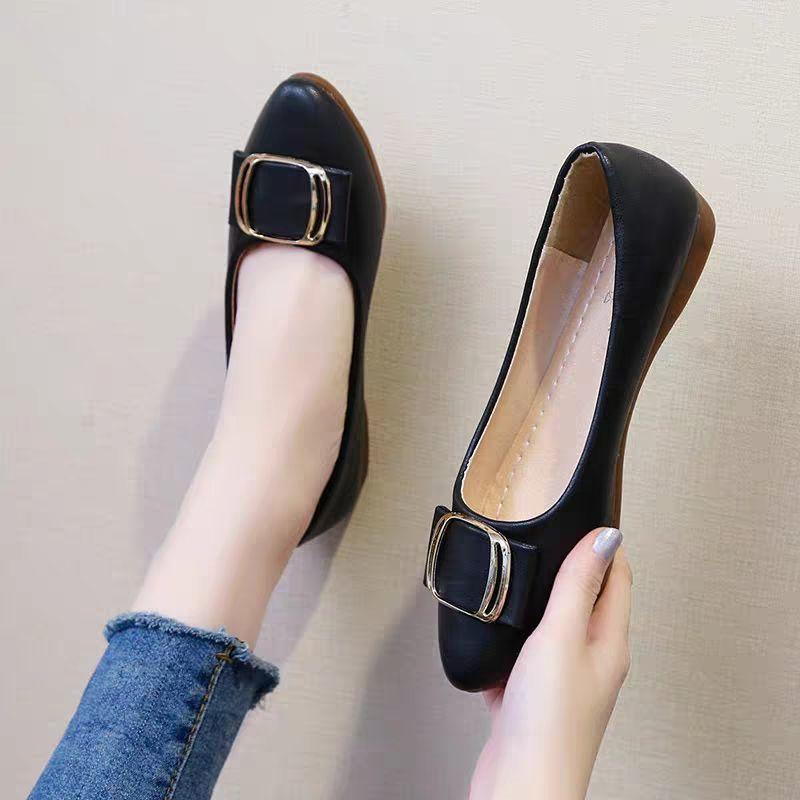 Flache Schuhe für Damen mit flachem Mund, lässig, quadratische Schnalle, flache Schuhe, All-Match-Einzelschuhe mit weicher Sohle, rutschfest, leicht und weich