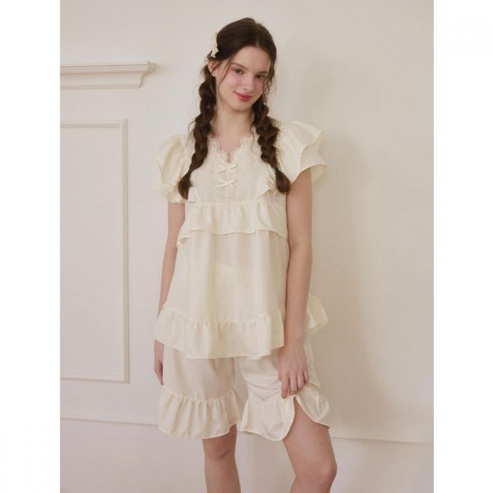 Lunaluz Women S Creamy Sand waShing V Neck Short SleeVe pajamaS Set