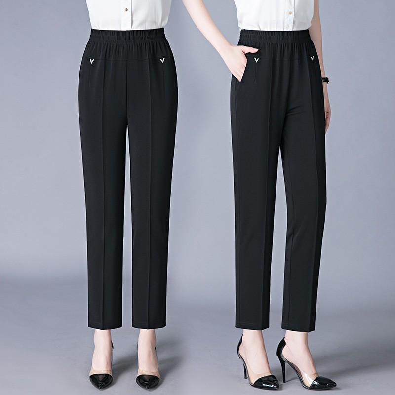 High Waist Elastic Summer Capri Pants for Middle-Aged & Elderly Women