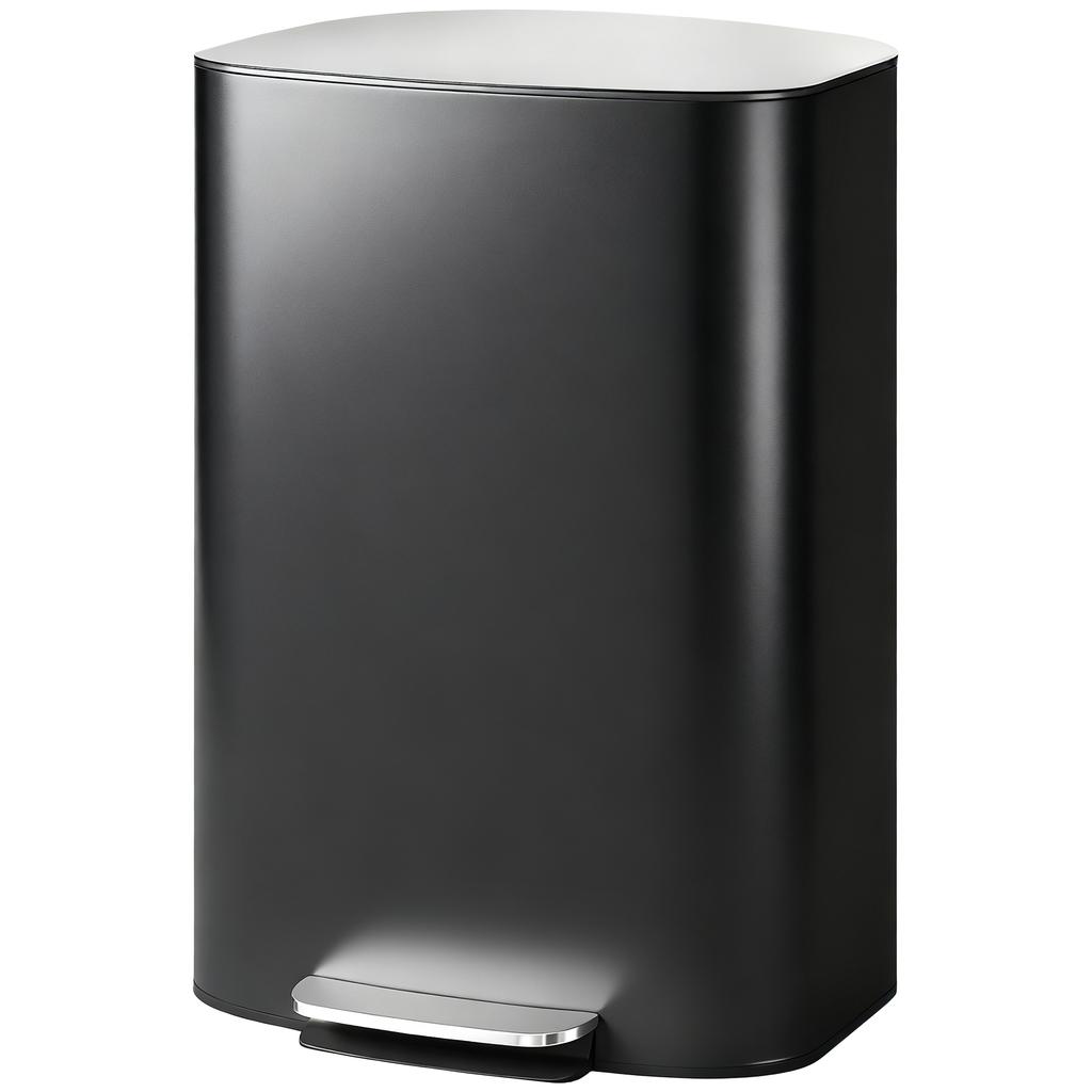 Trash Can Kitchen 50 Liter Pedal Bin with Stay-Open Function, Soft-Close Lid, Pedal, Black