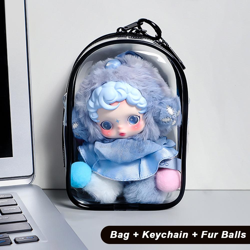 For 17cm Labubu V2 V3 15cm Cotton Doll Skull Panda Outfit Crossbody Pain Bag PVC Storage Bag Display Bag