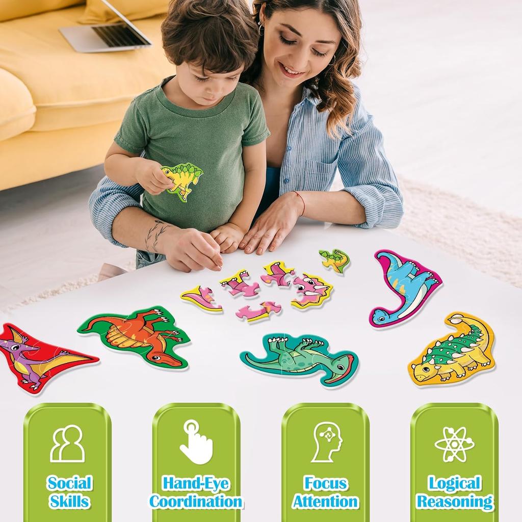 9 Packs Dinosaur Puzzles for Kids Aged 3+,Shaped Puzzles for Beginners,3 Year Old Montessori Toys,Educational Activity for Toddlers,Preschool
