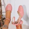 Spring and summer new solid color round head ruffle edge high heels women's shoes light mouth one-word buckle thick heel single shoes