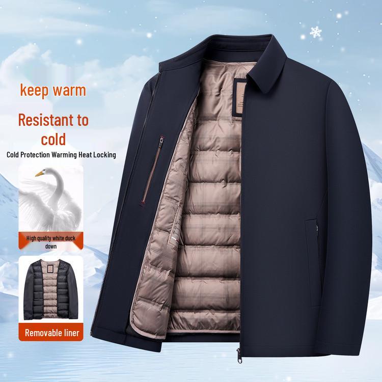 

Men s Casual Winter Down Jacket - Short Business Coat, Dad Style 3XL темно-синього кольору
