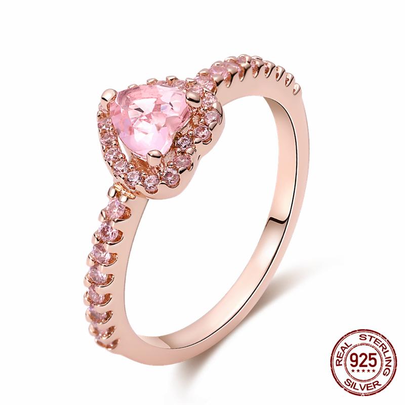 Brand New 100% Genuine 925 Silver Women's Ring Original Heart Crown Rose Gold Crystal Engagement Ring Wedding Anniversary Jewelr