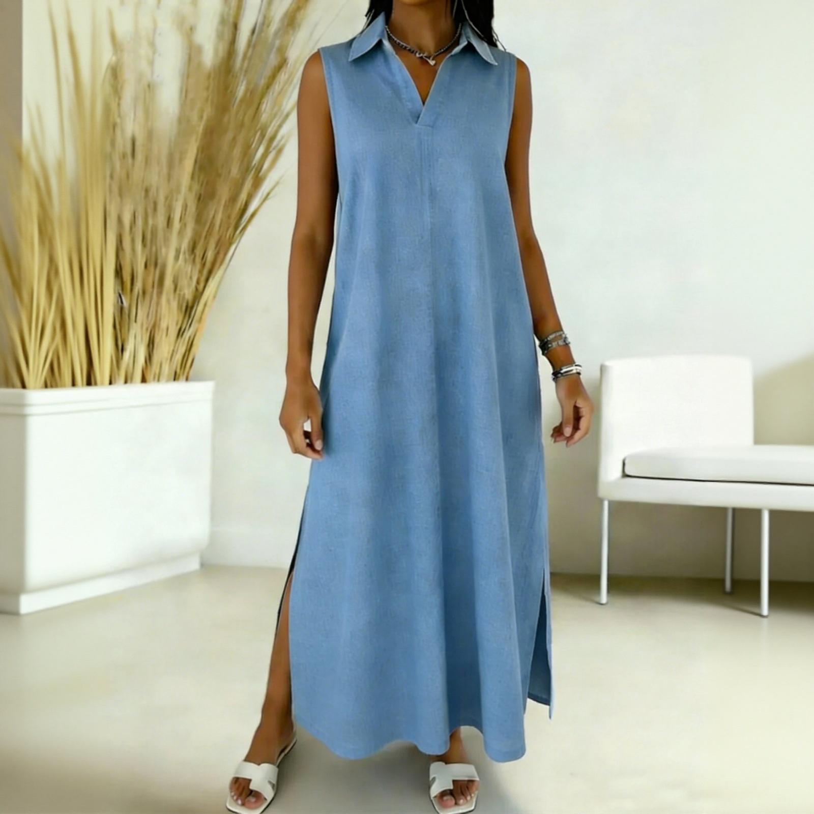 

Жіноча безрукавка -колір Довга вільна повсякденна сукня XL синій