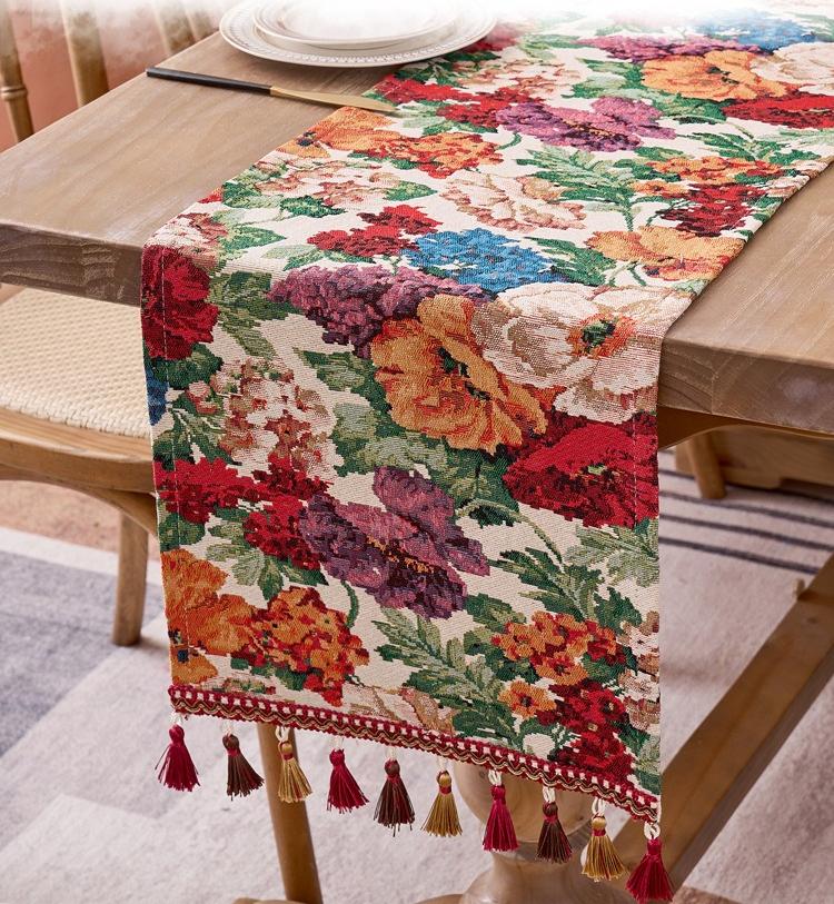 American Retro Jacquard Table Runner Nordic Living Room Home Decoration TV Cabinet Cover Scarf Bed Tail Flag Coffee Table Decor