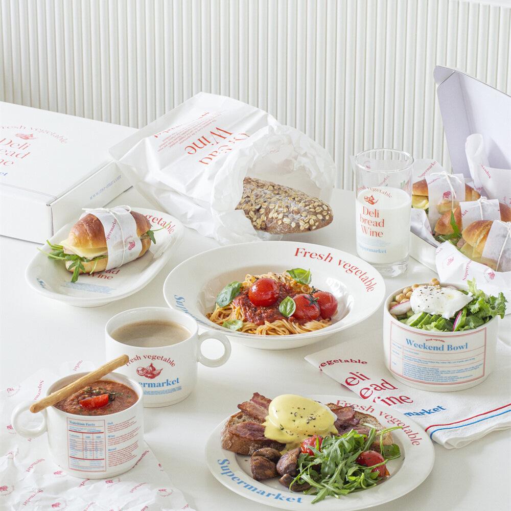 Koreanischer INS Gleicher Buchstabe Keramikteller Schüssel Nachmittagstee Geschirr Creme Morgenbecher Net Red Kreatives Zuhause Gericht Geburtstagsgeschenk