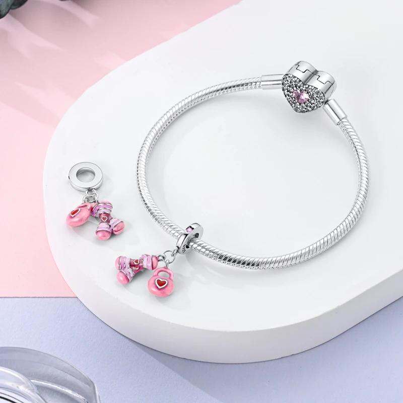 Charms Copperpink Yoga Dumbbell Kettlebell Beads Fit Charms Plataoriginal Bracelet Women Jewellery Making Diy Gifts