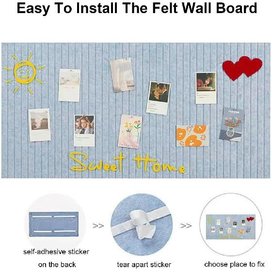 24 x 16 inches Bulletin Board, Decorative Felt Pin Board, 0.35“ Thick Foldable Photo Display Board with Self-Adhesive Tape, Vision Board for School