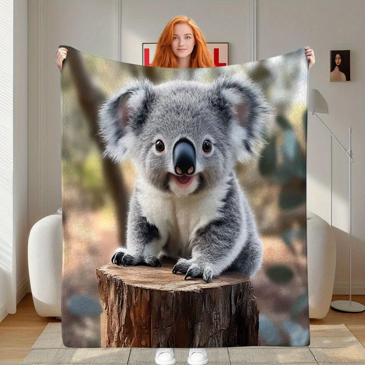 Custom Koala Blanket Cute Baby Koala Bear Eucalyptus Design Personalized Name Fleece Throw All Season Soft Warm Bedding Home 75X95CM