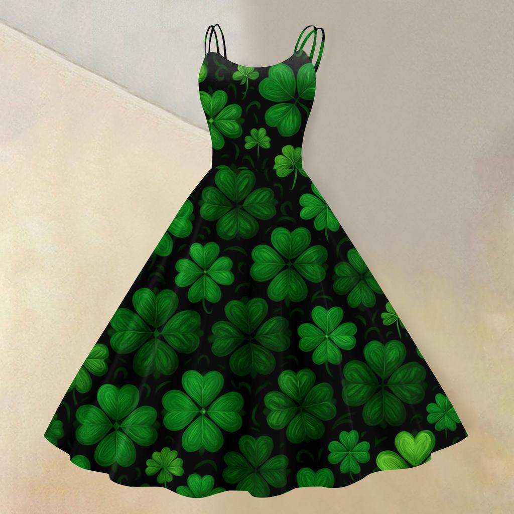 Women's St. Patrick's Day Print Sexy Off-Shoulder Punk Retro Dress