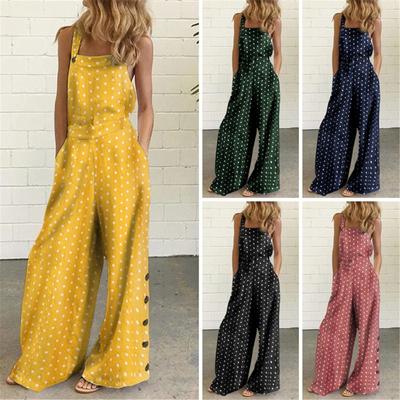 Ärmelloser Overall für Damen, Overall, lässig, Punktdruck, Sommer, weites Bein, Trägerhose