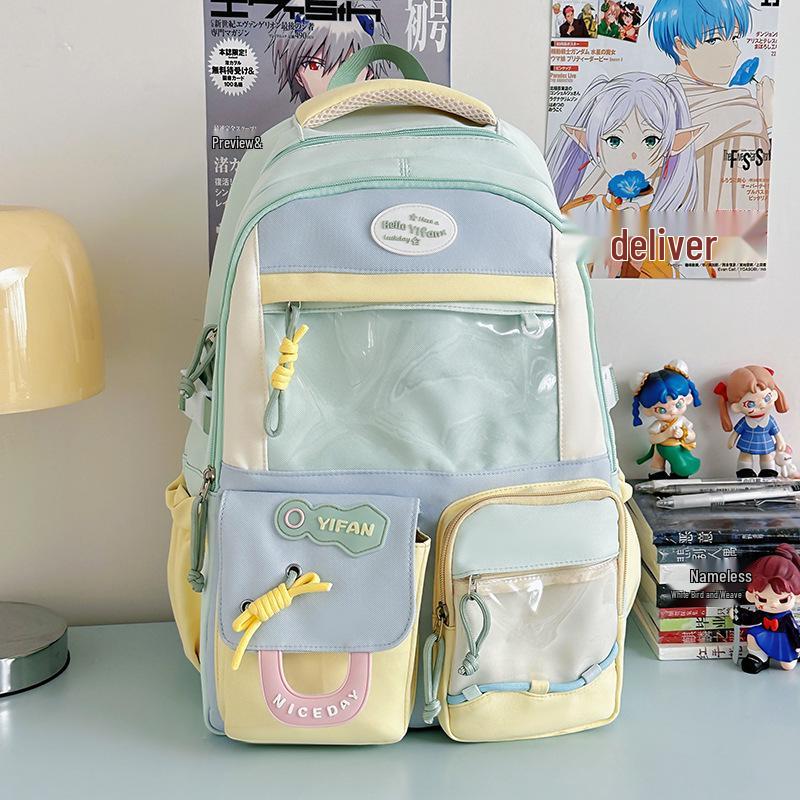 Kolorowy damski plecak szkolny Ita: Uroczy, Przestronny, Przezroczysty Plecak na Odznaki