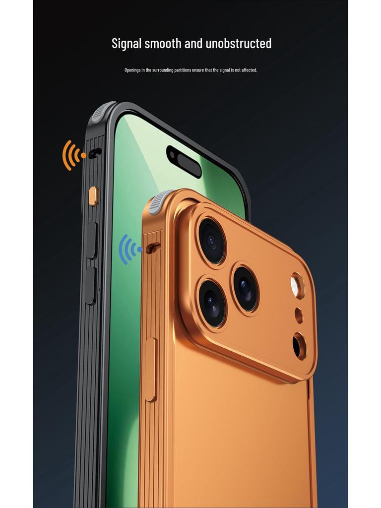 Husă metalică pentru telefon Apple 17 Pro Max cu cataramă hipocamp, disipare căldură pentru protecția obiectivului 15.