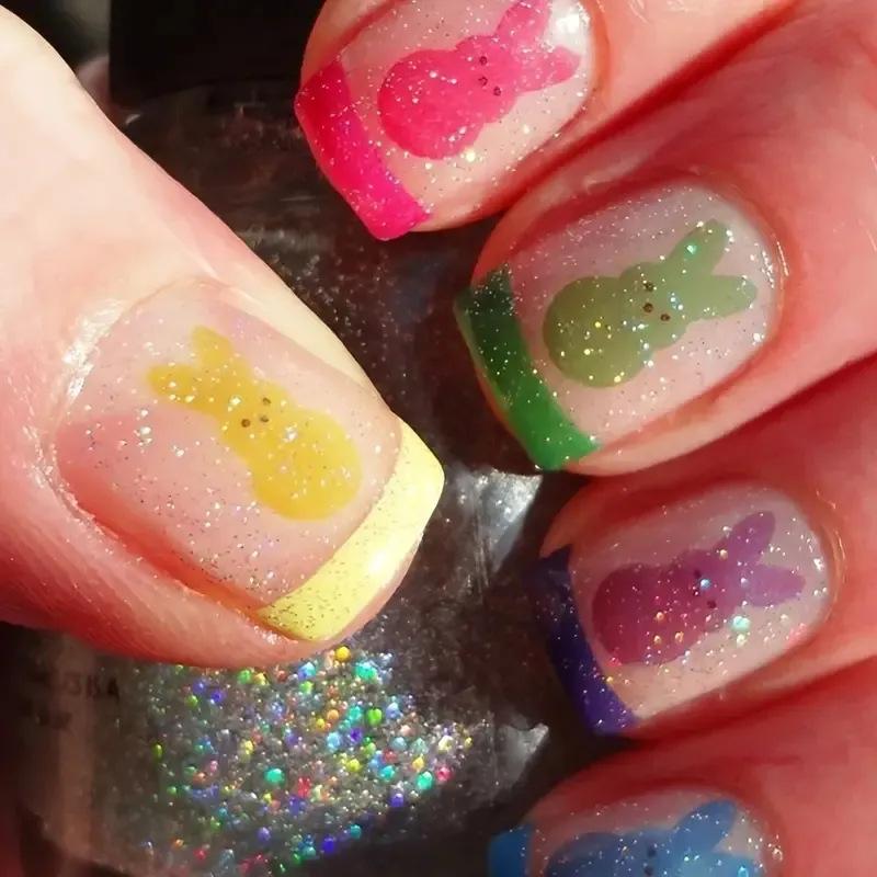 Nail Art 24 Pieces Easter Collection Cute Sweet French Bunny Short Wear Nail Art Pieces