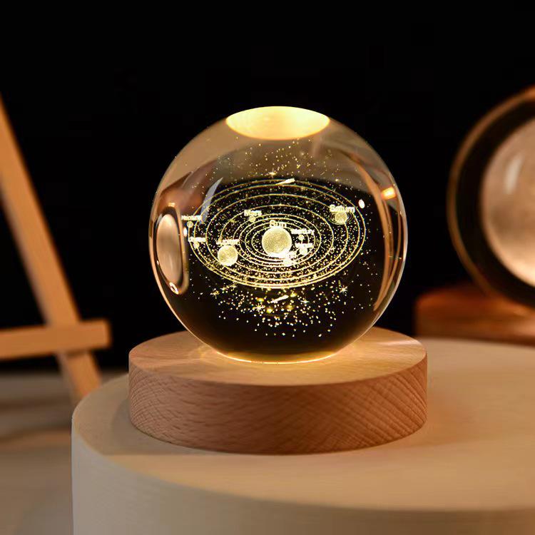 Starry Elk Crystal Ball Night Light - 3D Carved Luminous Desktop Ornament for Christmas, Birthdays, or Valentine's Day
