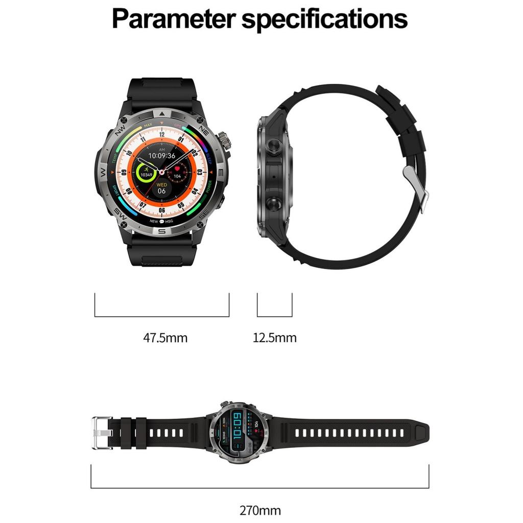 Rainbuvvy HK08 Android Smartwatch 1.43inch AMOLED Full Screen Touch 466x466 BT5.3 Bluetooth Call NFC IP68 GPS Heart Rate 530mAh Outdoor Sports Watch