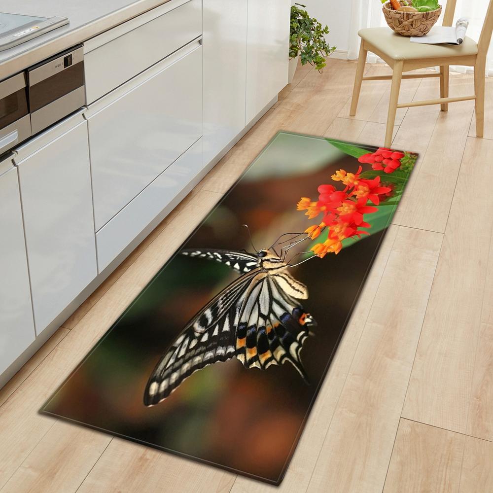 საძინებლის კარის ხალიჩა საწოლის გვერდით იატაკზე მოცურების შთამნთქმელი ხალიჩა აბაზანის ხალიჩა პეპლის პრინტით სამზარეულოს ხალიჩა დერეფანი გრძელი ხალიჩა