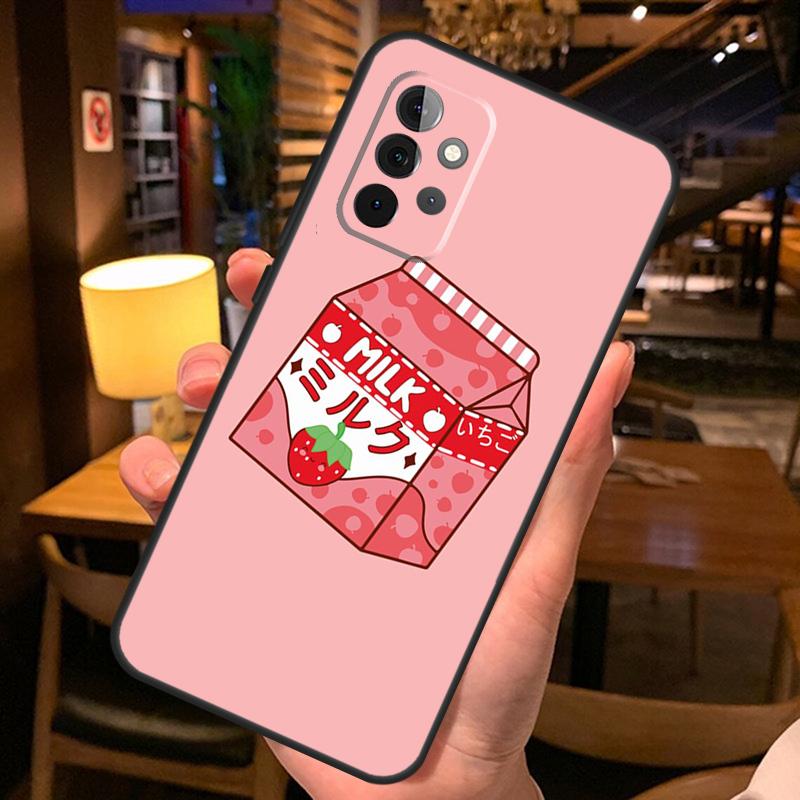 Cute Strawberry Milk Box Case For Samsung Galaxy A36 A56 A26 A16 A06 A53 A33 A13 A12 A32 A52 A55 A35 A15 A54 A34 A14