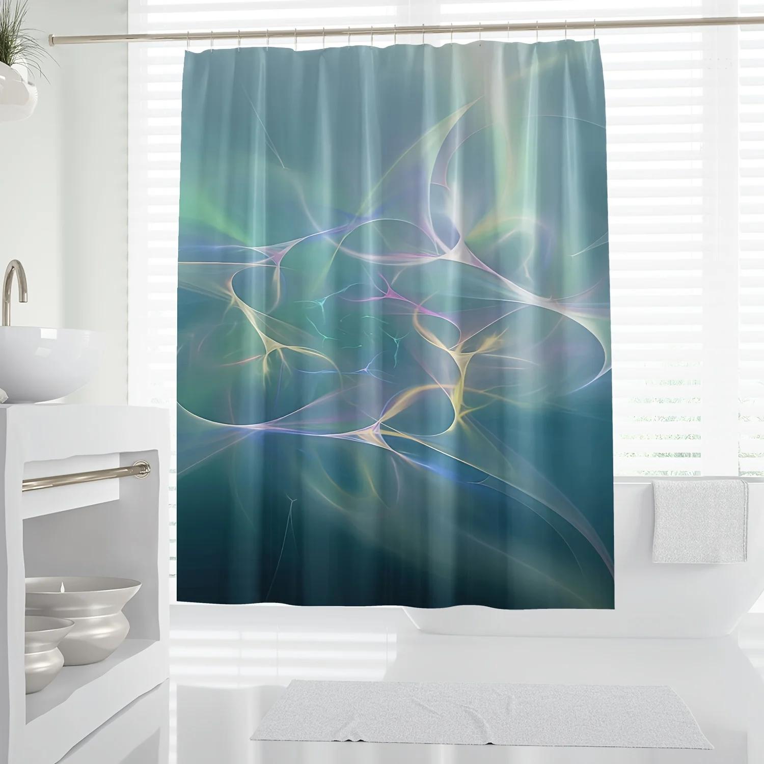 

Abstract Wave Curtain - Digital Print, Water-Resistant Polyester, Machine Washable, Includes Hooks, All-Season W60H190(CM)-1 Pcs