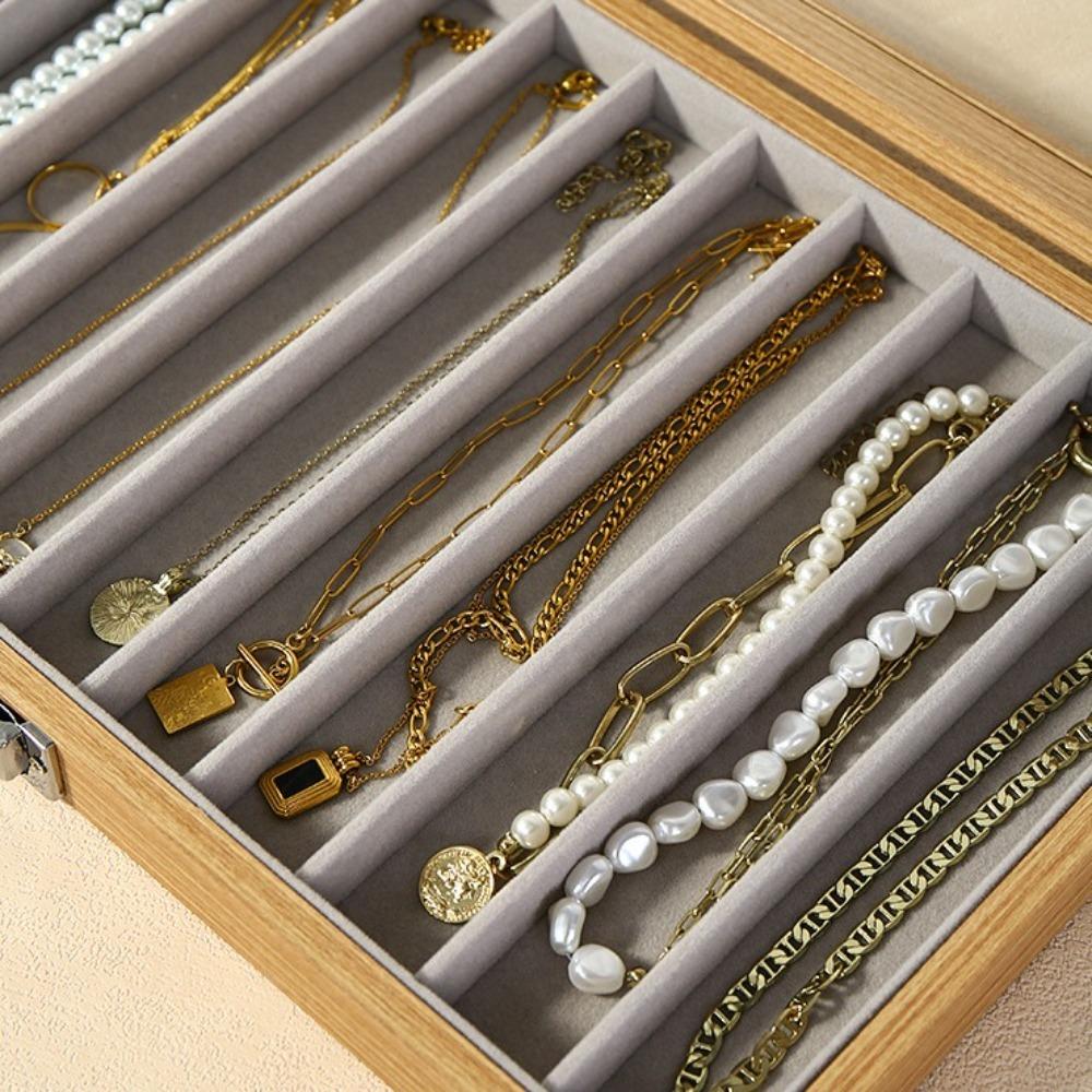 Wooden Jewelry Storage Tray Velvet Fabric Pendant Display Case  Long Bracelet