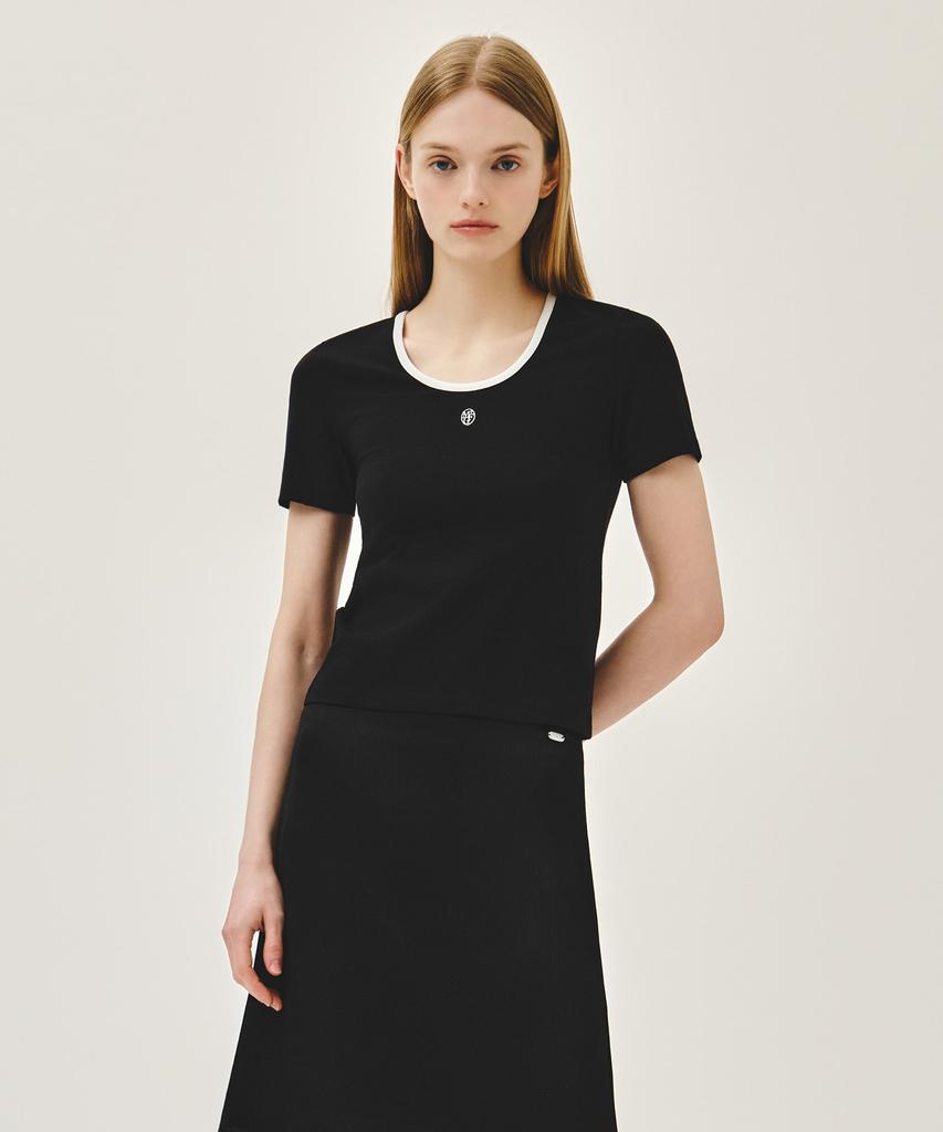Malittepeulangsowajeobeo W Deep Neck Ringer Tee White / Black