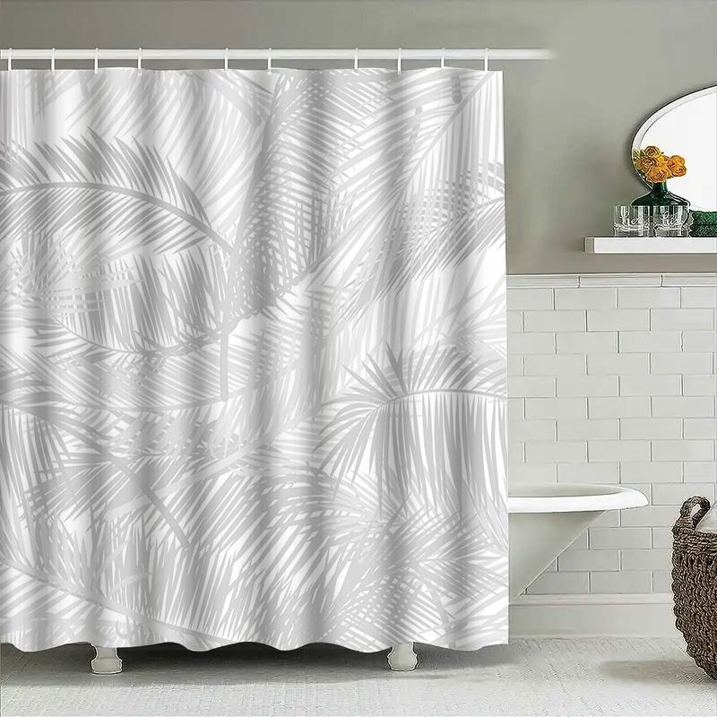 Luxury White Palm Tree Shower Curtain Bathroom Decor With Modern Design For Home Decoration Waterproof Washable 72 X 84 Inches
