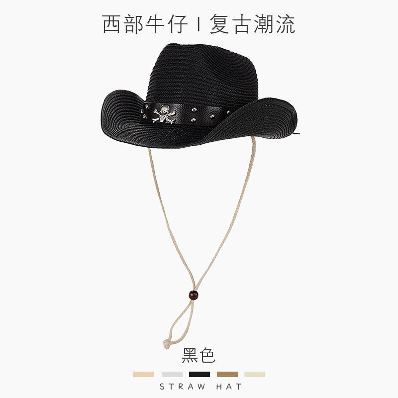 

Ремень с черепом Ковбойская соломенная шляпа Летняя шляпа от солнца Защитная шляпа с загнутыми полями Западная ковбойская соломенная шляпа Солнечная шляпа Adjustable