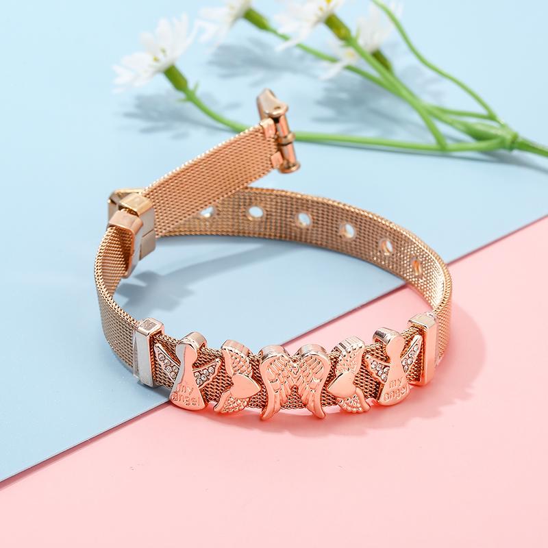 Fashion Stainless Steel Mesh Bracelets For Women Girls Original Charm Watch Belt Bracelet Angel Beads Bangle Gift