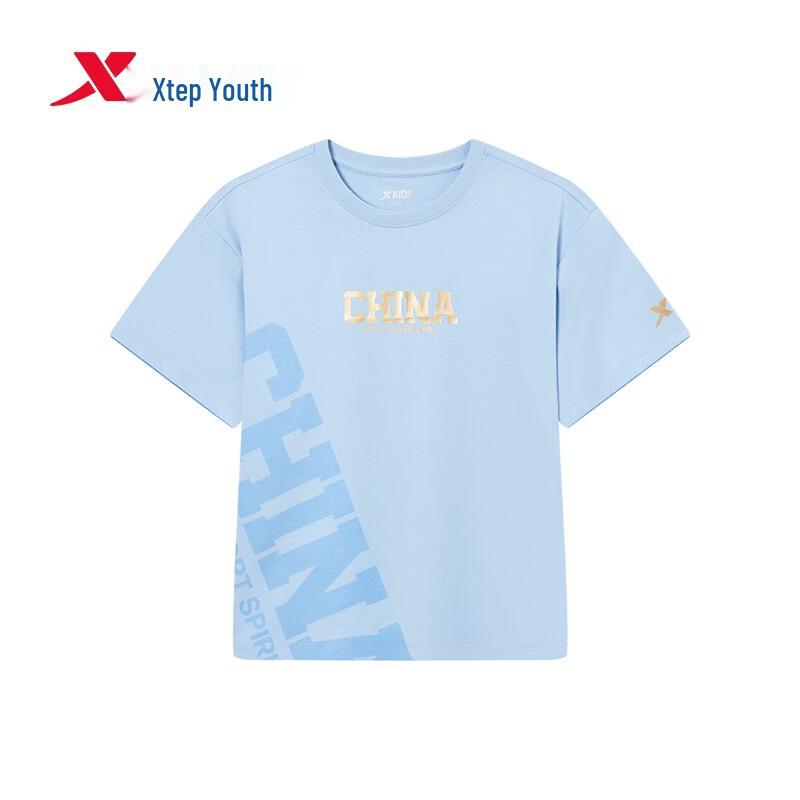 Xtep Youth Unisex China Gold Label Print Short Sleeve Cotton T-Shirt 180
