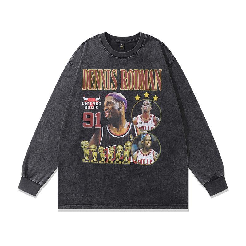 American High Street Heavy Long-Sleeved T-Shirt Men'S And Women'S Autumn And Winter Loose Retro Printed Vintage Top