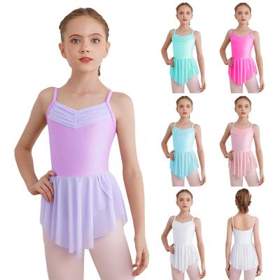 Girls Ballet Performance Dress Ruched V Neck Spaghetti Straps Side Split Design Built In Briefs Ballerina Costume