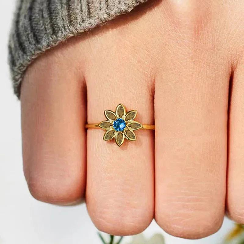 

Sun droplet shaped flower ring for women, simple and fashionable, European and American style, personalized food, Zircon access 10