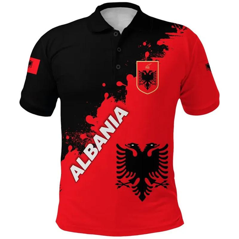 MMA Kick Boxing Muay Thai UFC Polo T-Shirt 3D Print Country National Flag Retro Vintage Albania Symbol Emblem Albanian Men Women Unisex Short Sleeve