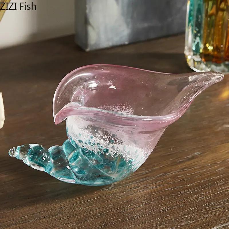 Colorful Conch Candy Jar Fruit Tray Creative Transparent Glass Conch Storage Basket Room Aesthetic Decor Desktop Storage Tray