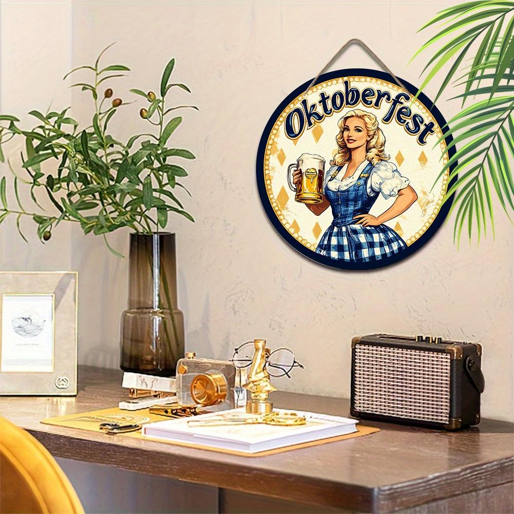Oktoberfest Dirndl Lady Wooden Sign, Charming Round Front Door Decor, German Beer Festival Wall Hanging - Ideal Gift for Oktoberfest Celebrations
