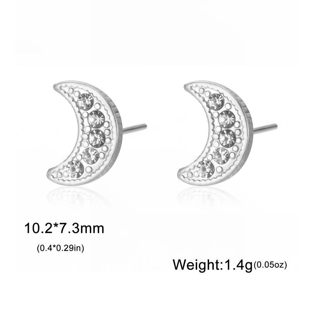 Flower Heart Moon Sun Stud Earrings with Clear Zircon Women Stainless Steel Earrings Trend Jewelry Gift