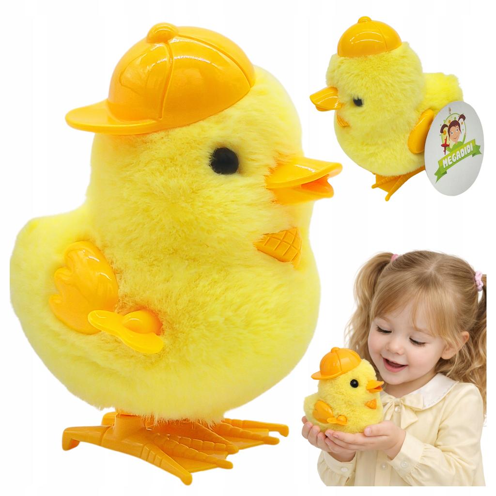 WIND-UP toy CHICKEN jumping 10 cm IN A duck hat
