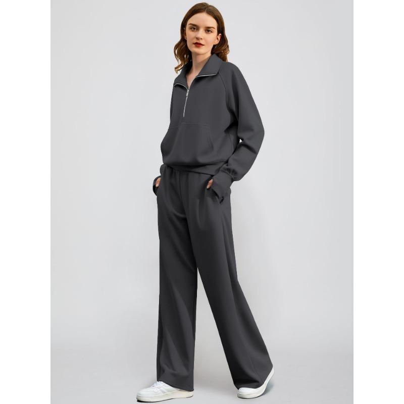 Women Stand Collar Zipper Long Sleeve Casual Sports Two Piece Sweatshirt And Pants Set
