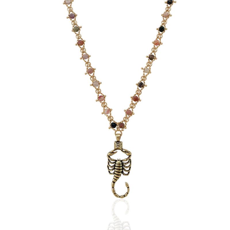 British Retro Tourmaline Handmade Necklace - Gold-Plated Brass with Scorpion Archer Design