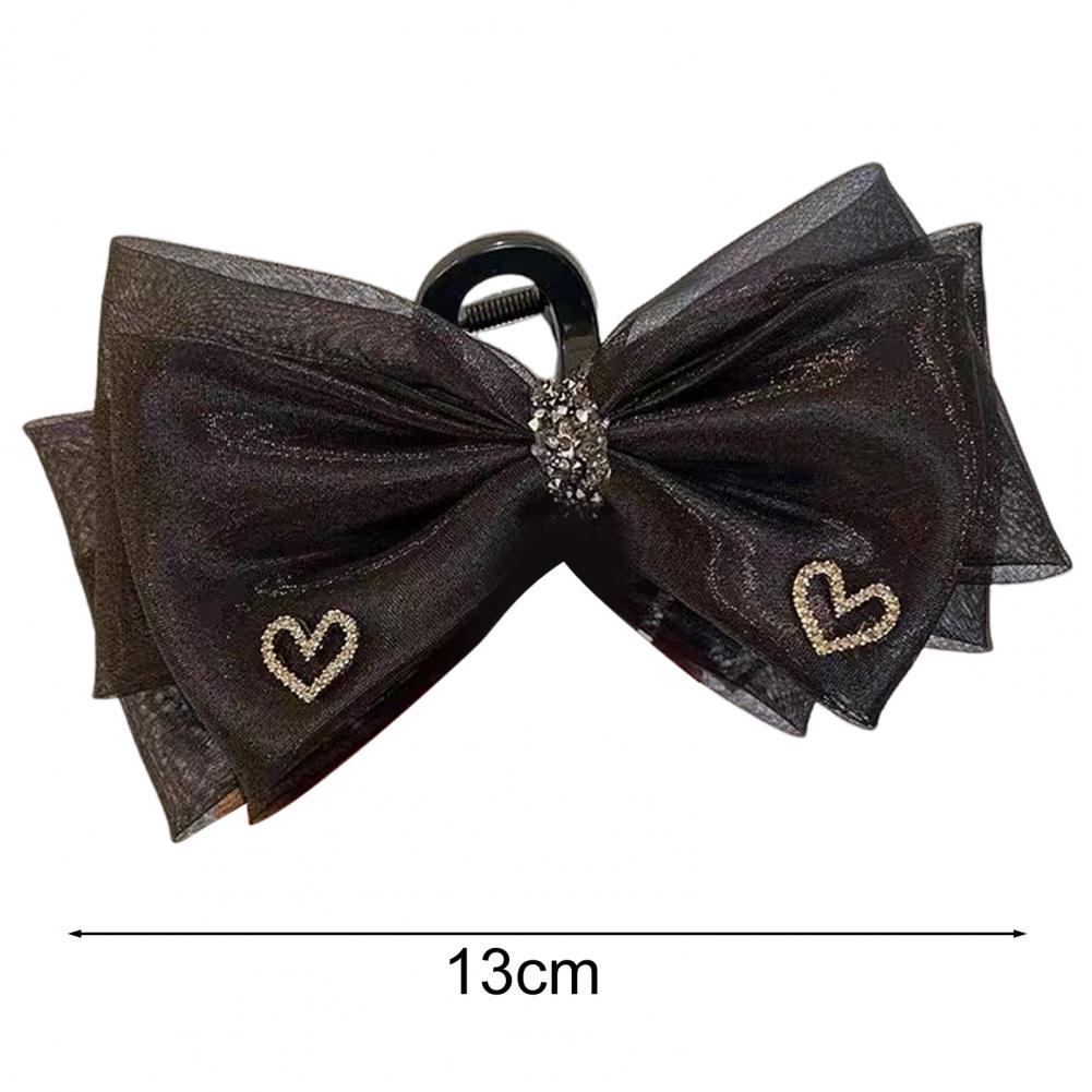 Women Hair Claw Shining Heart Rhinestones Bowknot Decor Hair Clip Back Head Shark Clip Hair Accessories