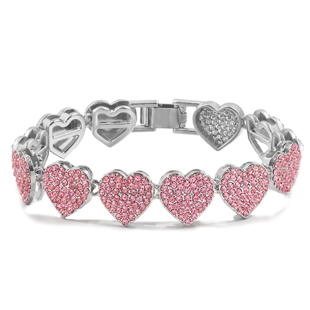 1Pcs Pink Rhinestones Miami Cuban Chain Bracelet for Women Men Iced Out Chunky Tennis Bracelets Fashion Gifts Jewelry Wholesale