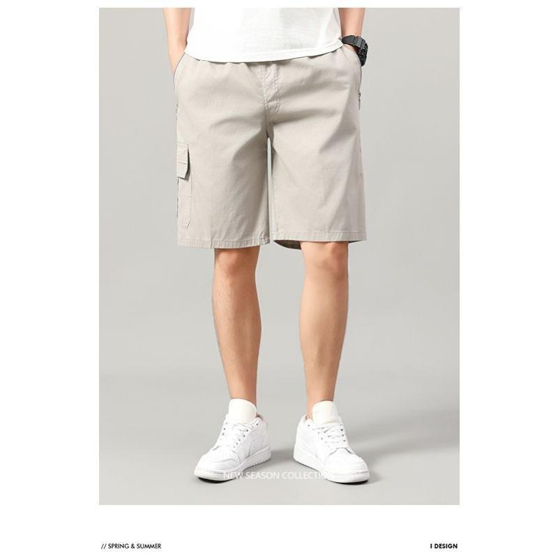 Men's Khaki Cargo Shorts Multi Button Pocket Casual Mid-Length Daily Outdoor Wear