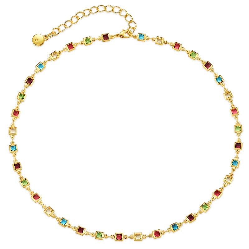 Quadratisch Bunt Acryl 18 Karat Gold Kreativ Halskette Nischen Design Vielseitig Handgefertigt Für Frauen