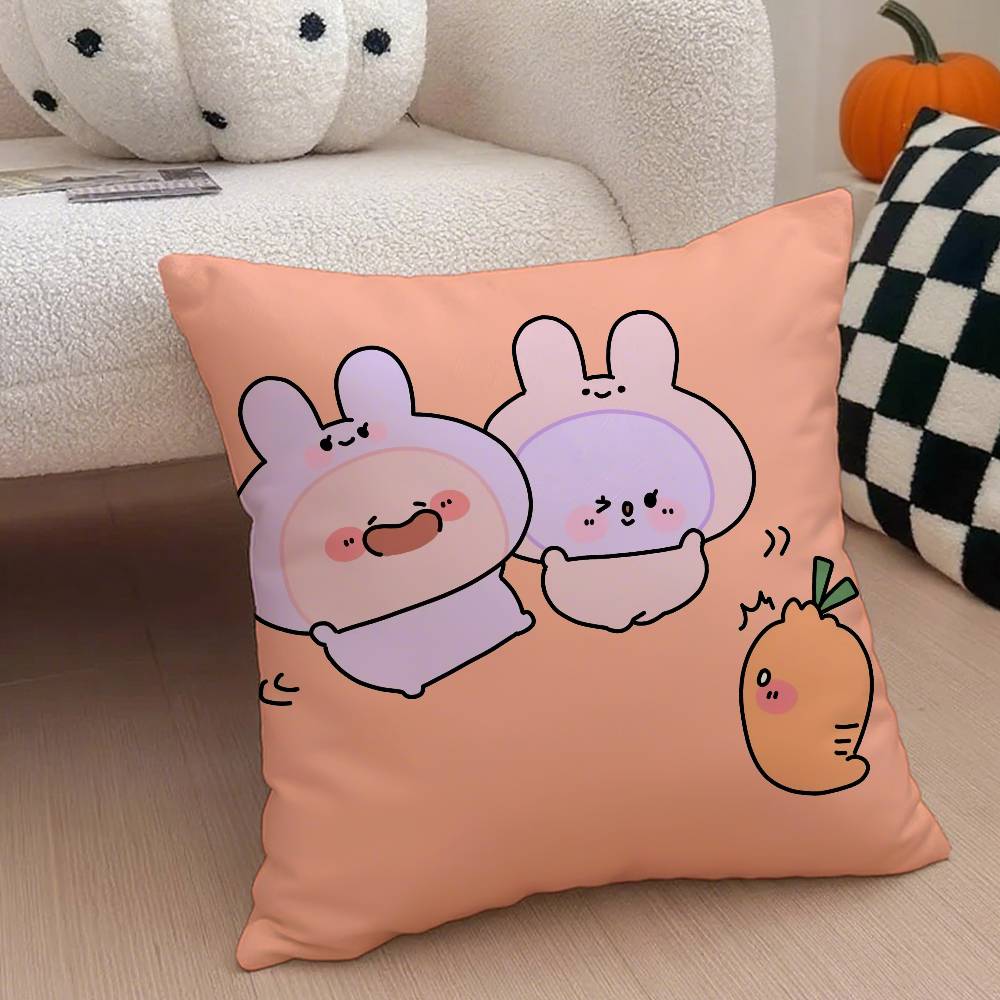 Cartoon A-Asamimichan Cute Bunny Pillow Case Anti-dustmite Pillowcase Invisible Zipper Silky Short Plush Sofa Cushion Cover