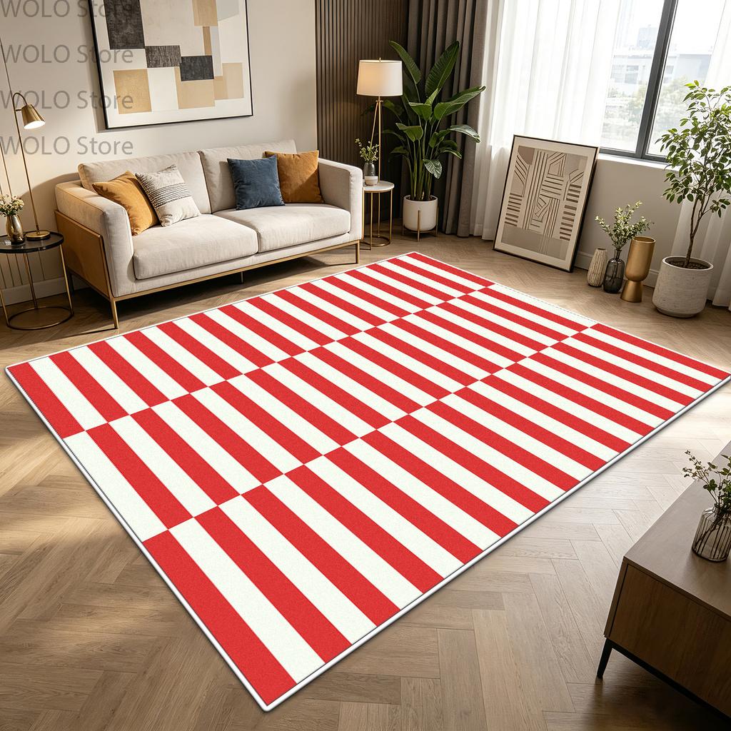 Modern Black White Striped Geometric Carpet Large Living Room Table Rug Soft Fluffy Non-slip Washable Bedroom Lounge Floor Mat