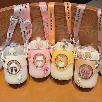 Cute Kids Water Bottle with Straw for Girls Various Modes of Children's Kawaii Cartoon Student Cup Leakproof Travel Drinkware