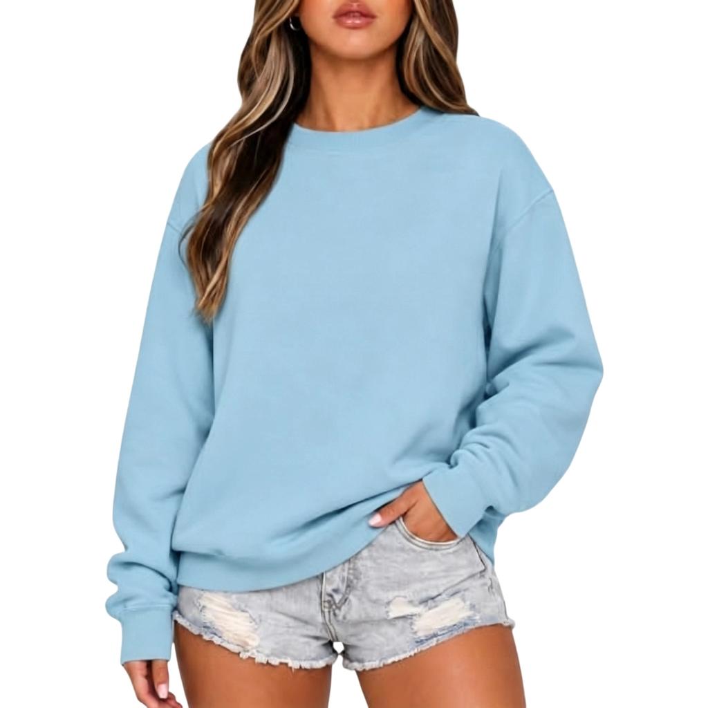 Women's Casual Comfortable Neck Long Sleeve Color Loose Fit Sweatshirt
